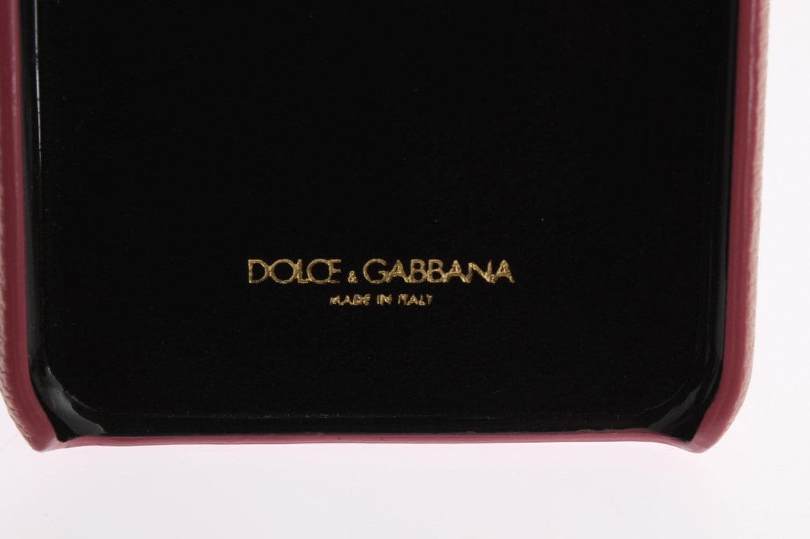 Funda elegante de cuero rosa con cristales para iPhone de Dolce &amp; Gabbana