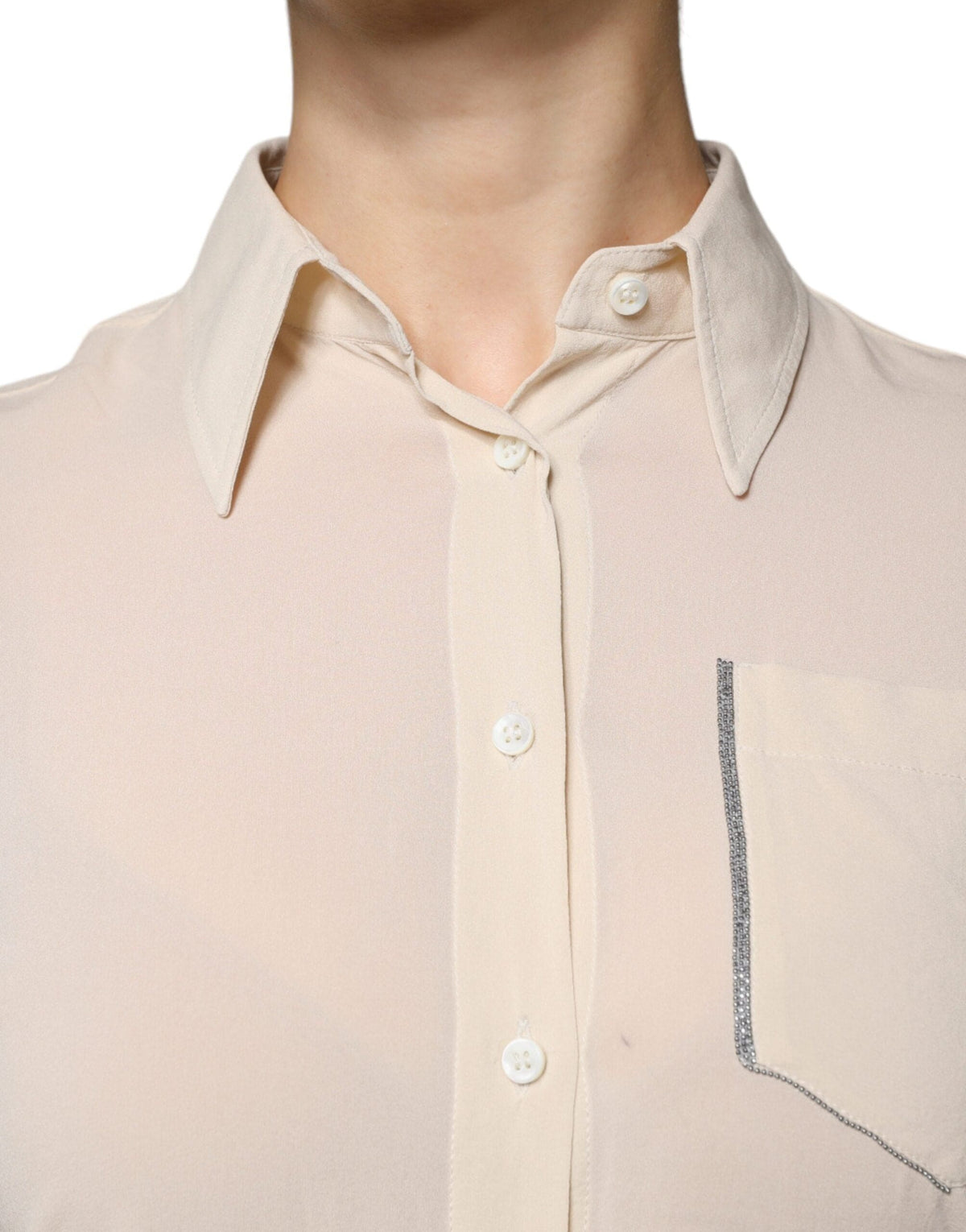 Haut boutonné à col en soie mélangée beige Brunello Cucinelli