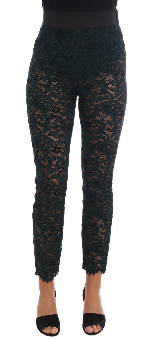 Pantalon slim taille haute en dentelle fleurie Dolce &amp; Gabbana