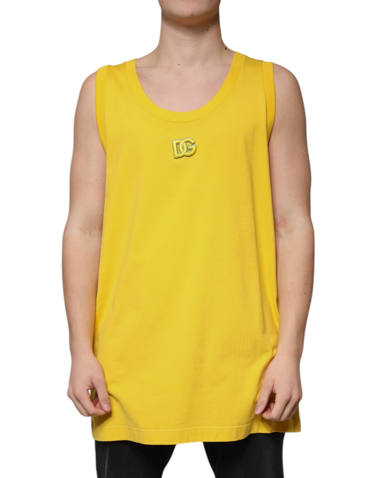 Dolce & Gabbana Yellow Cotton Round Neck Sleeveless T-shirt