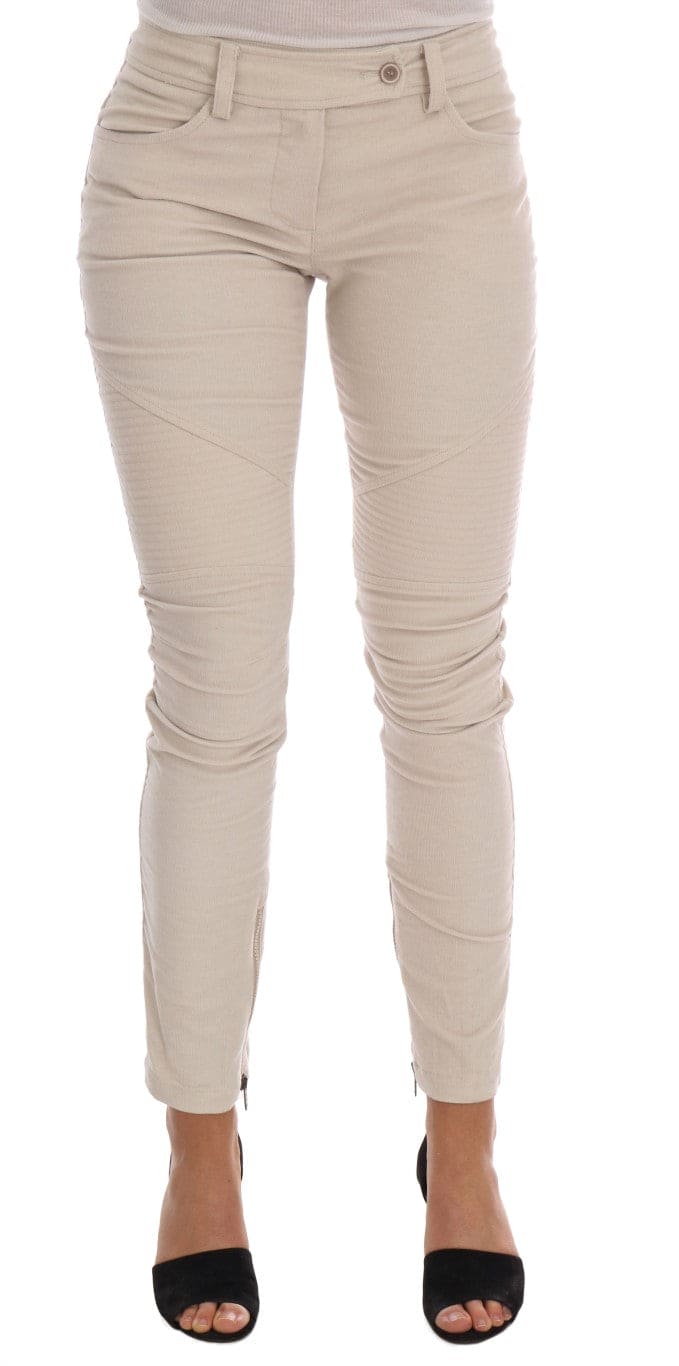 Pantalon slim skinny en velours côtelé beige chic Ermanno Scervino