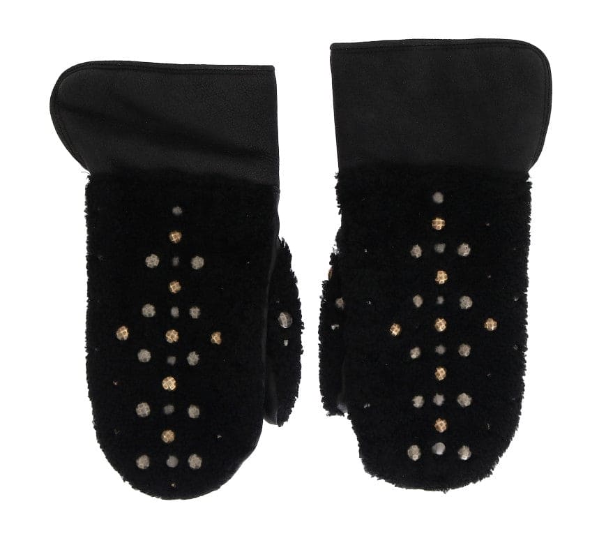 Gants pour homme en cuir noir clouté Dolce &amp; Gabbana