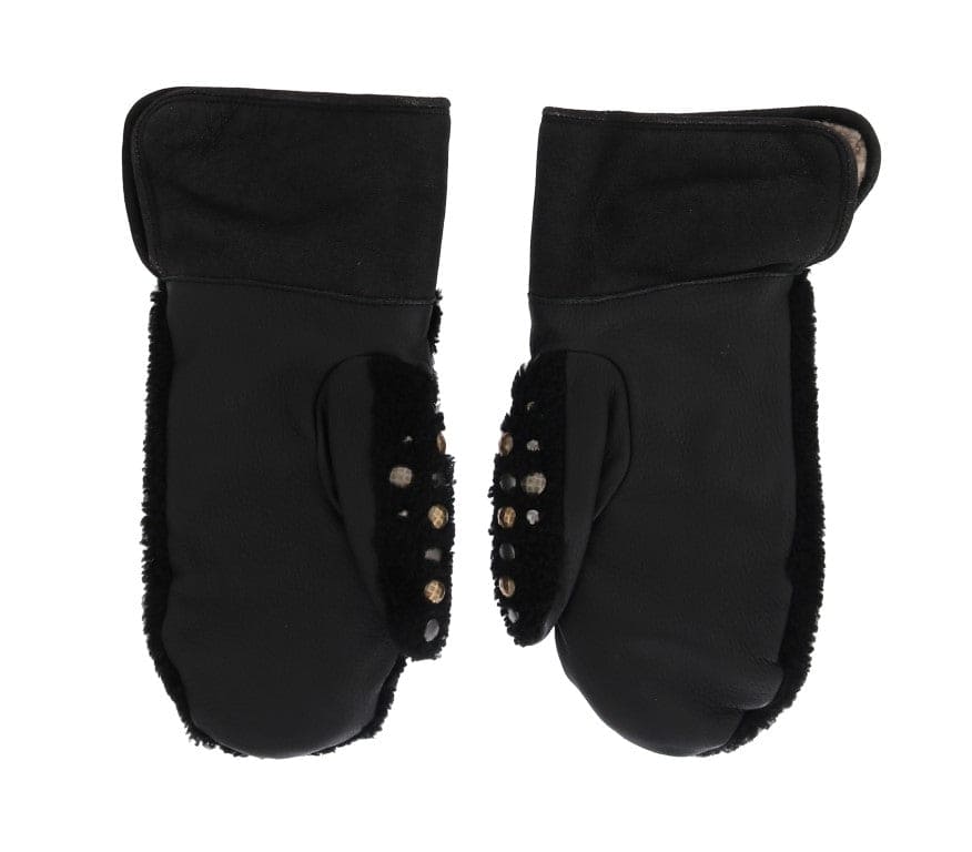 Gants pour homme en cuir noir clouté Dolce &amp; Gabbana