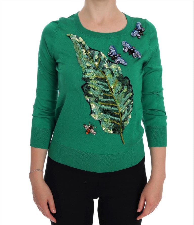 Pull en soie vert à ornements Dolce &amp; Gabbana