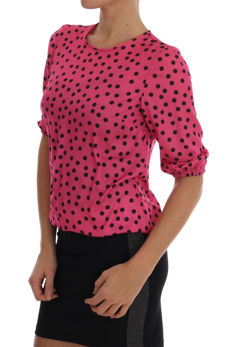 Blusa elegante de seda con lunares rosas de Dolce &amp; Gabbana