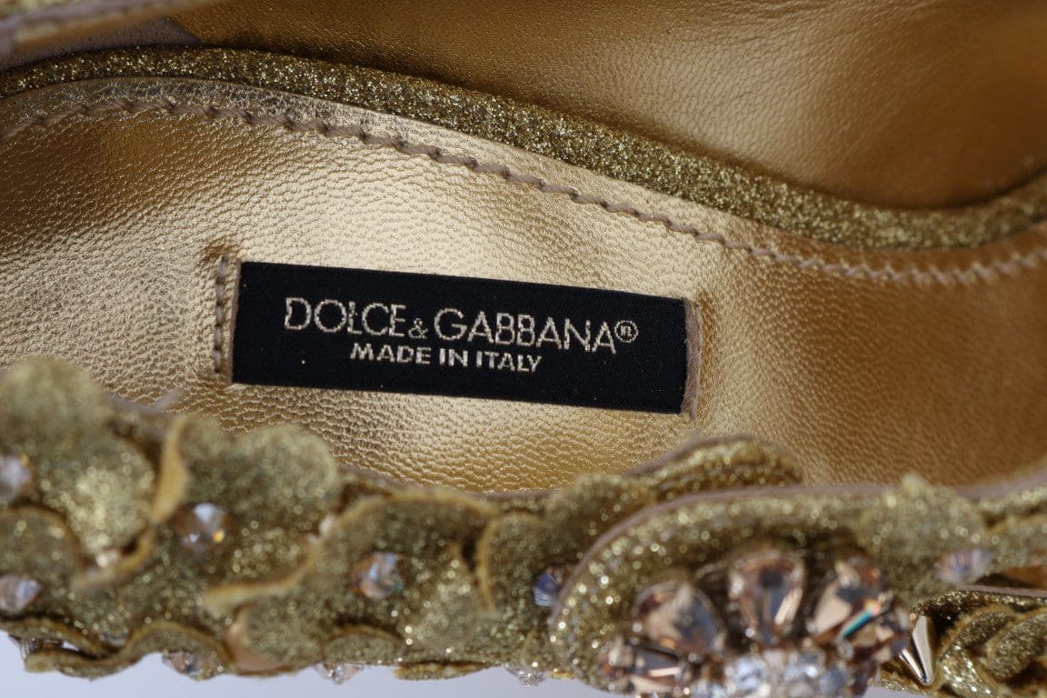 Zapatos de salón con adornos de cristales y flores doradas de Dolce &amp; Gabbana