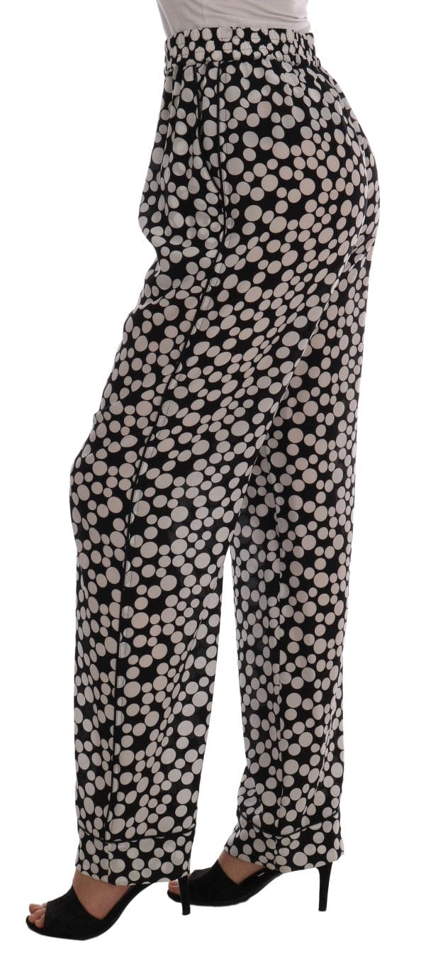 Pantalones elegantes de talle alto de seda con lunares de Dolce &amp; Gabbana