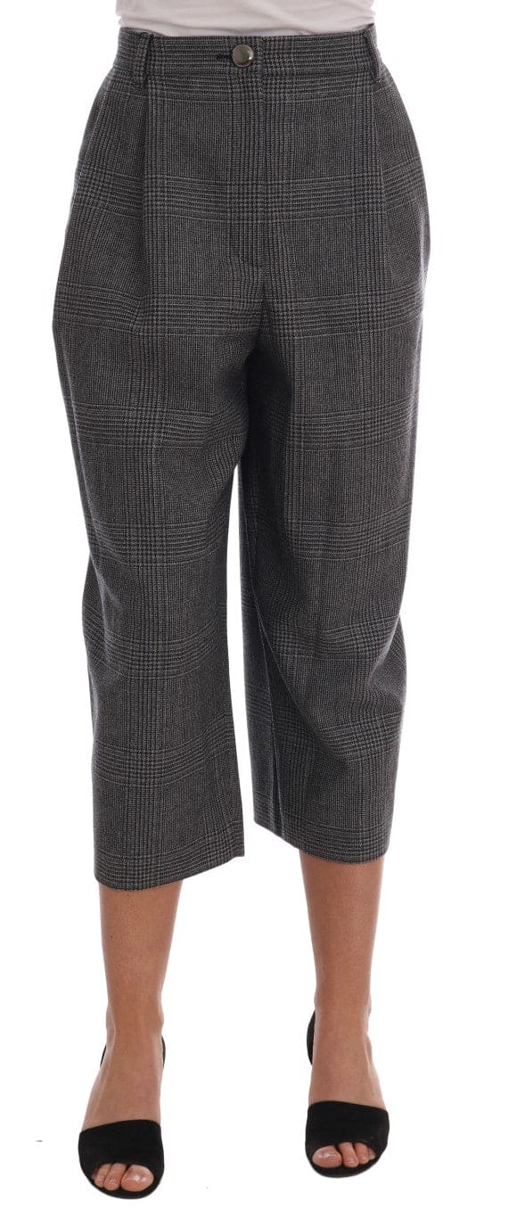 Pantalon Capri en laine à carreaux gris élégant Dolce &amp; Gabbana