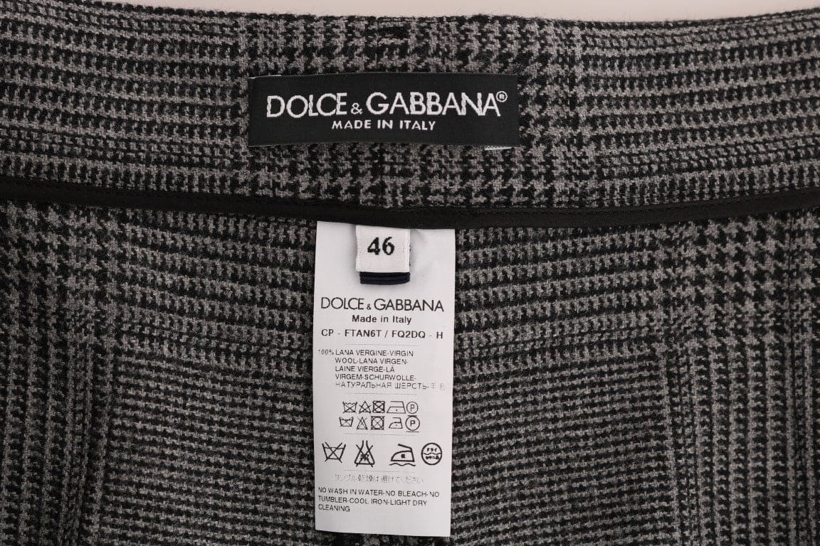 Pantalon Capri en laine à carreaux gris élégant Dolce &amp; Gabbana