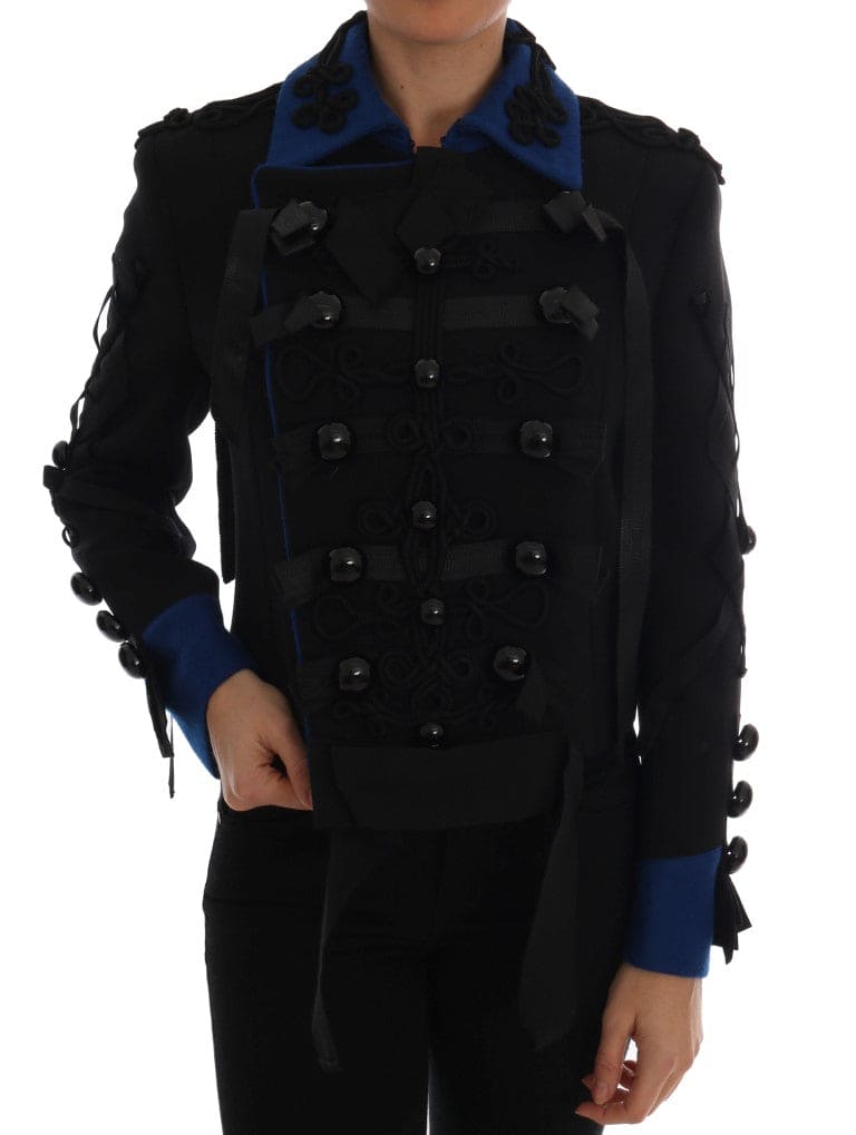 Chaqueta corta tipo gabardina elegante en negro y azul de Dolce &amp; Gabbana