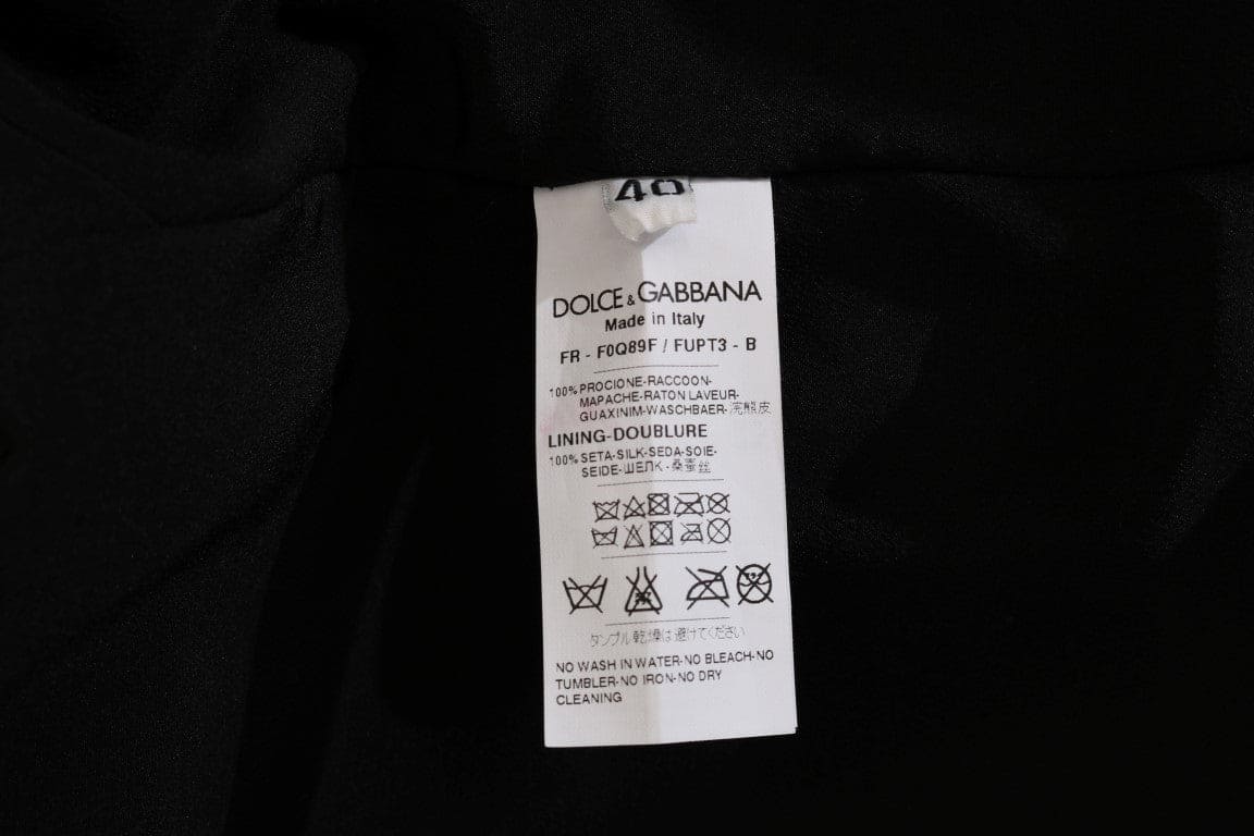 Manteau élégant en fourrure de raton laveur marron Dolce &amp; Gabbana jusqu'aux genoux