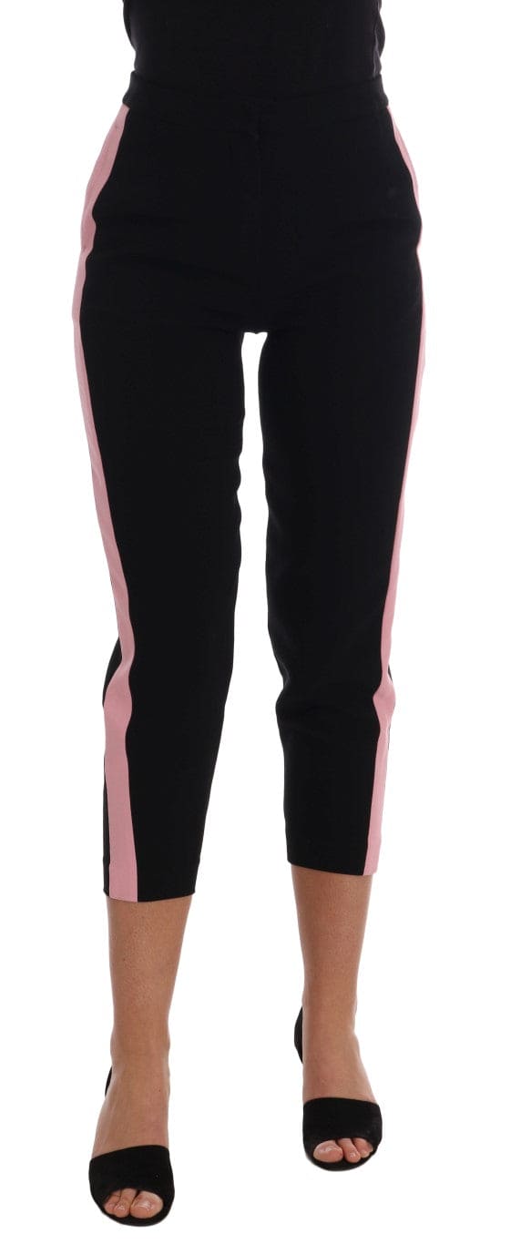 Pantalon capri noir chic Dolce &amp; Gabbana avec bandes latérales roses