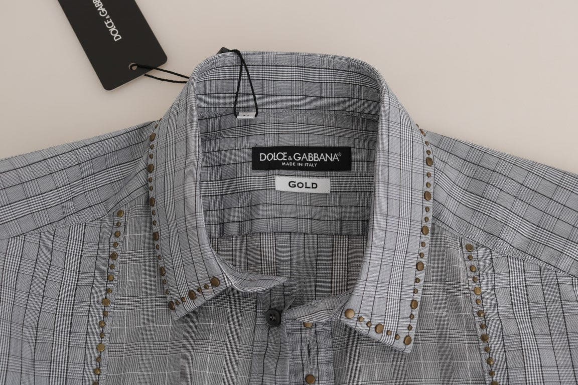 Camisa informal elegante de corte entallado a cuadros grises de Dolce &amp; Gabbana