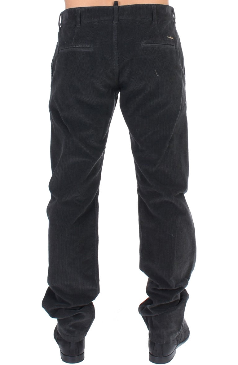 Pantalon élégant en velours côtelé de coton noir GF Ferre