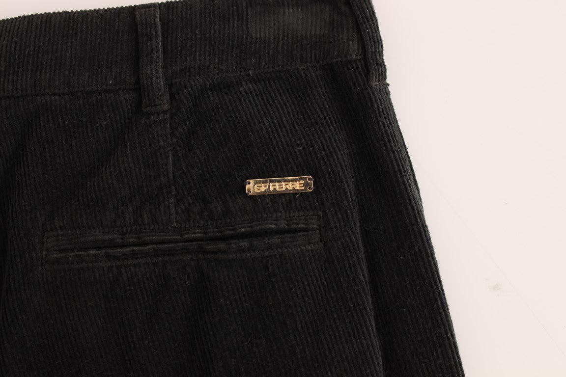 Pantalon élégant en velours côtelé de coton noir GF Ferre