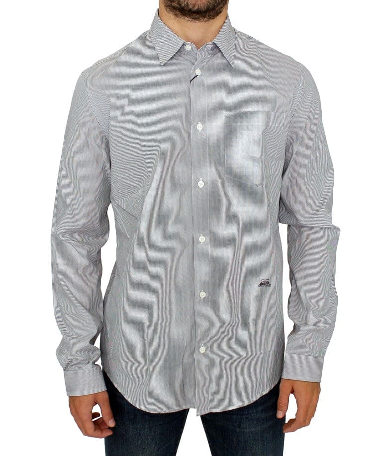 Camisa informal de algodón a rayas grises elegante de GF Ferre