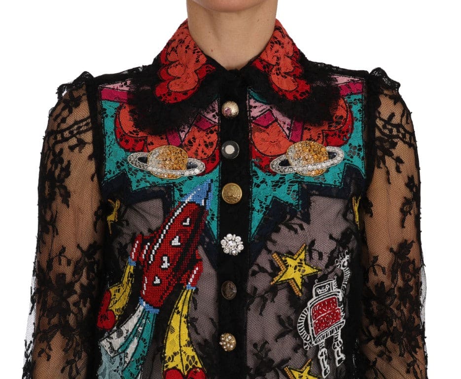 Blusa con encaje floral bordado y cristales de Dolce &amp; Gabbana