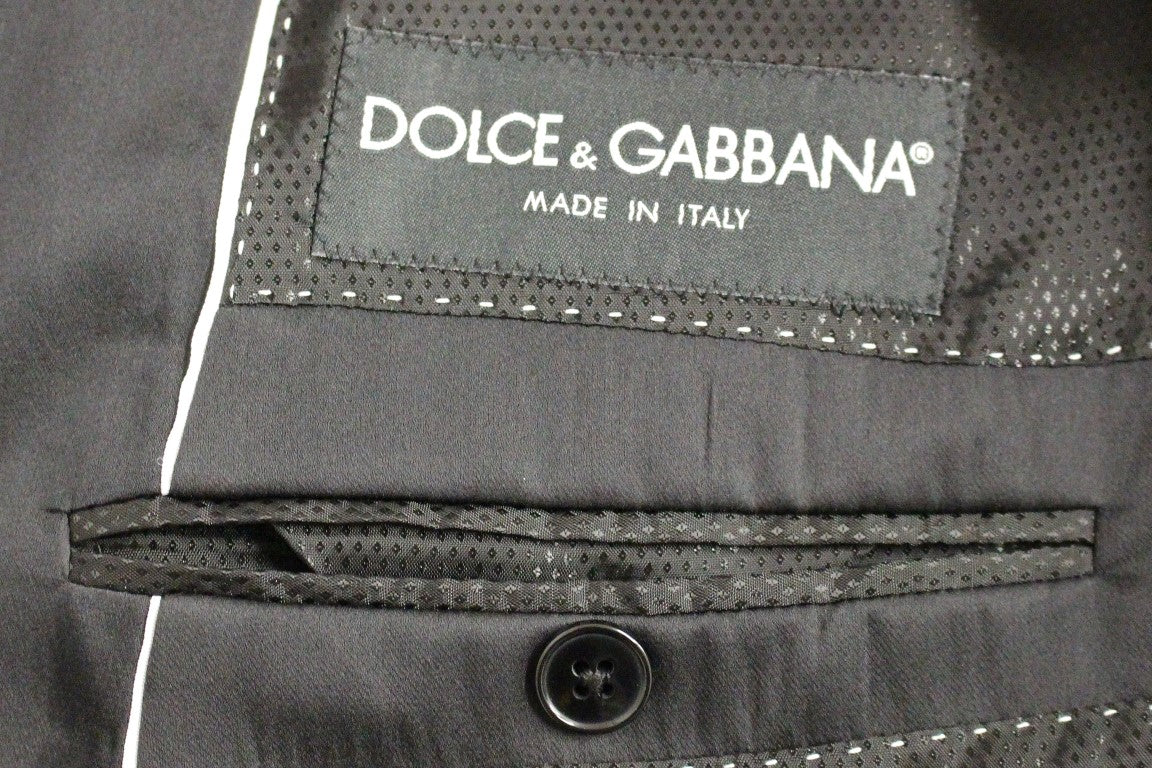 Costume élégant en laine et soie mélangées à rayures noires Dolce &amp; Gabbana