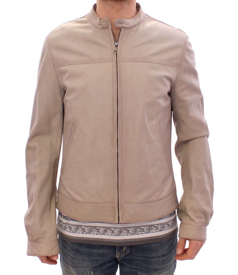 Veste élégante en cuir d'agneau beige Dolce &amp; Gabbana