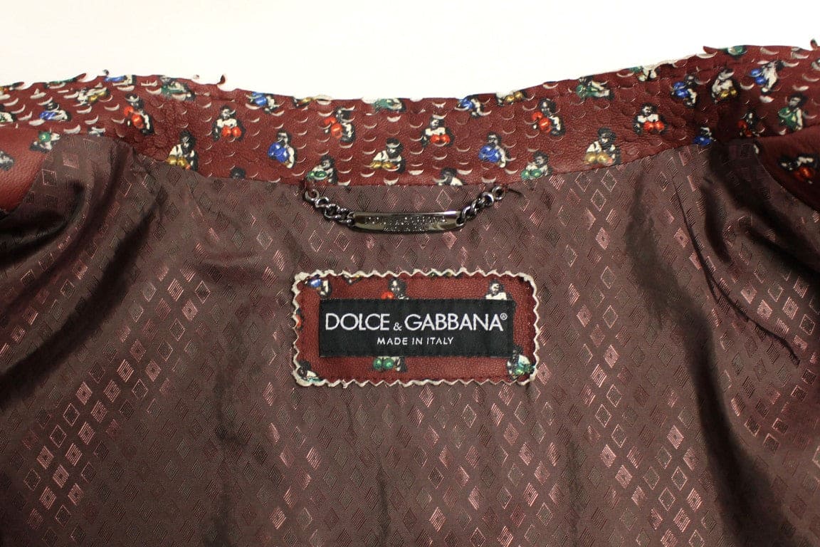 Veste en cuir bordeaux à imprimé boxer en exclusivité pour Dolce &amp; Gabbana