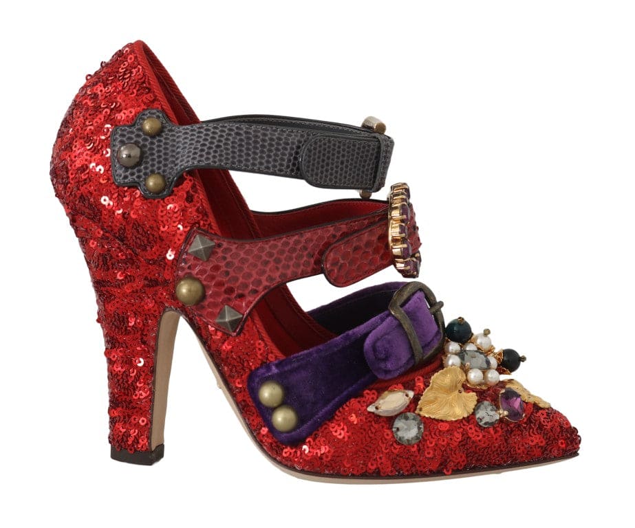 Escarpins à ornements Dolce &amp; Gabbana Red Bellucci Alta Moda