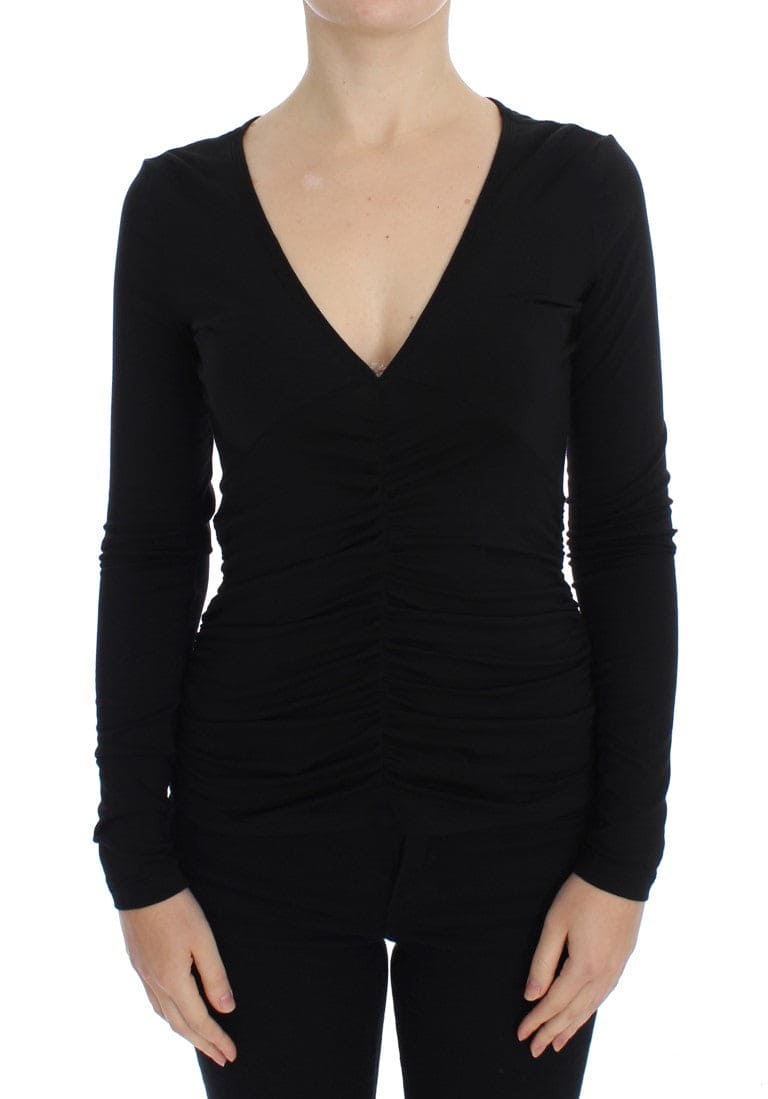 Versace Jeans Elegant V-Neck Black Viscose Blend Sweater