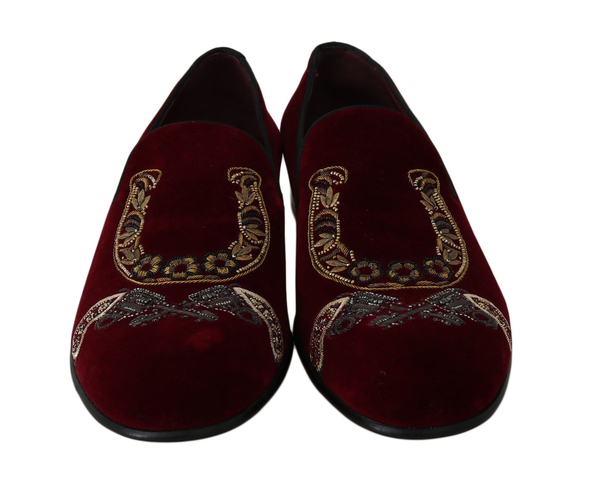 Mocassins pour homme Dolce &amp; Gabbana en velours bordeaux à paillettes