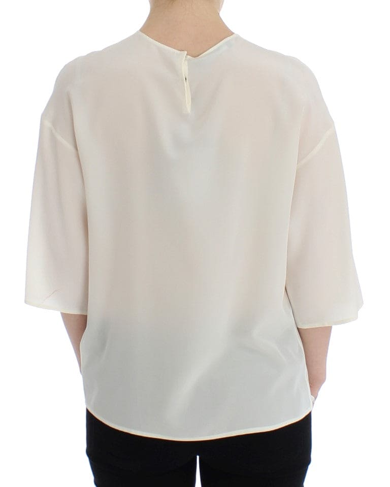 Dolce & Gabbana Ivory Sequined Silk Blouse Top