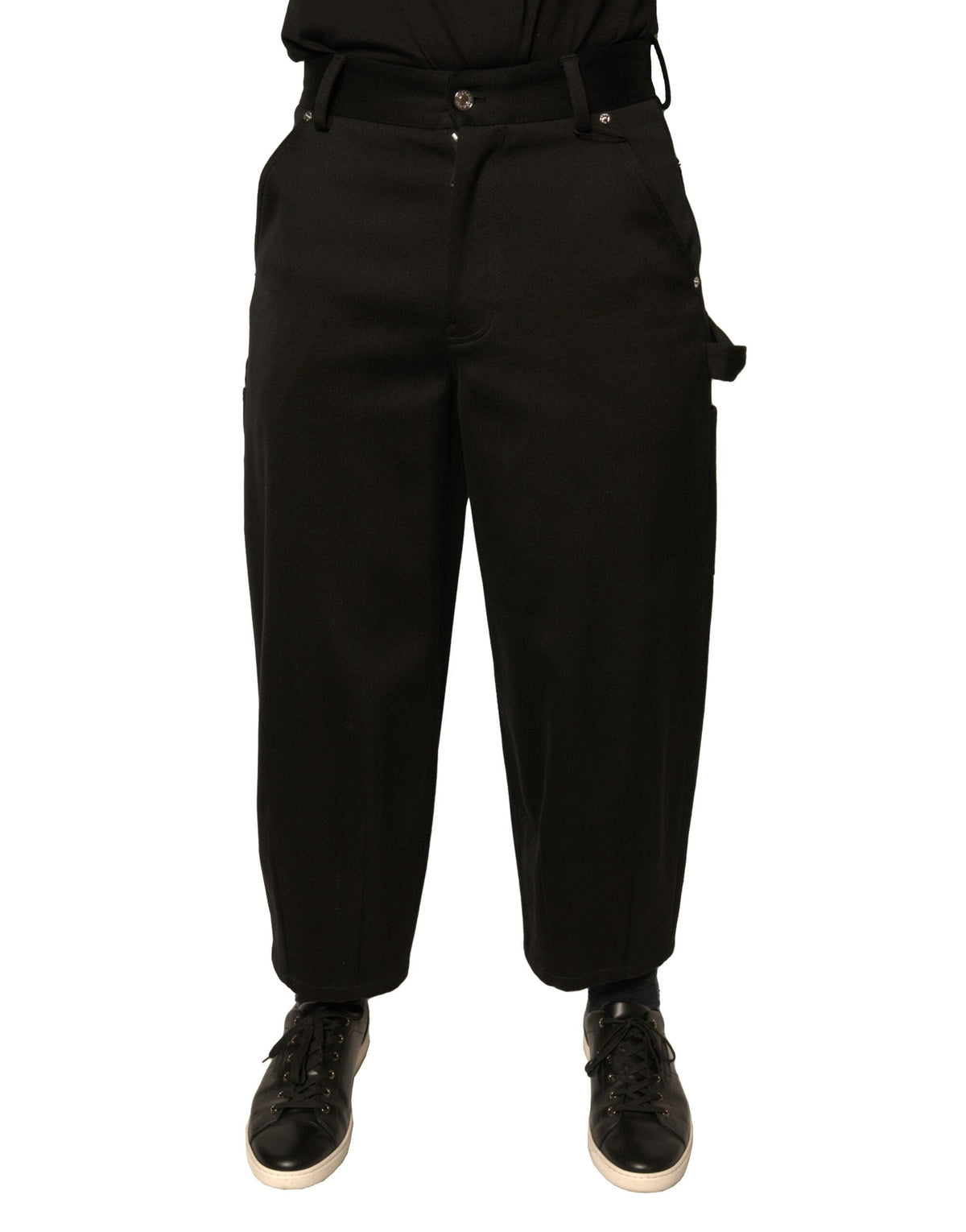 Dolce & Gabbana Black Cotton Mid Waist Cropped Pants