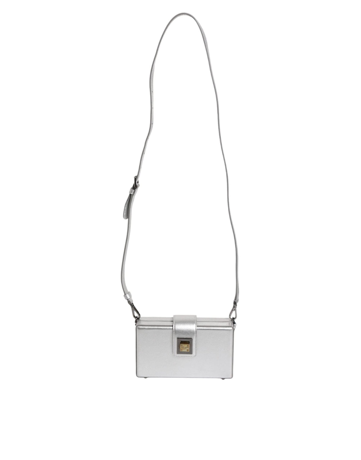 Dolce & Gabbana Metallic Silver DG BOX Leather Shoulder Strap Bag
