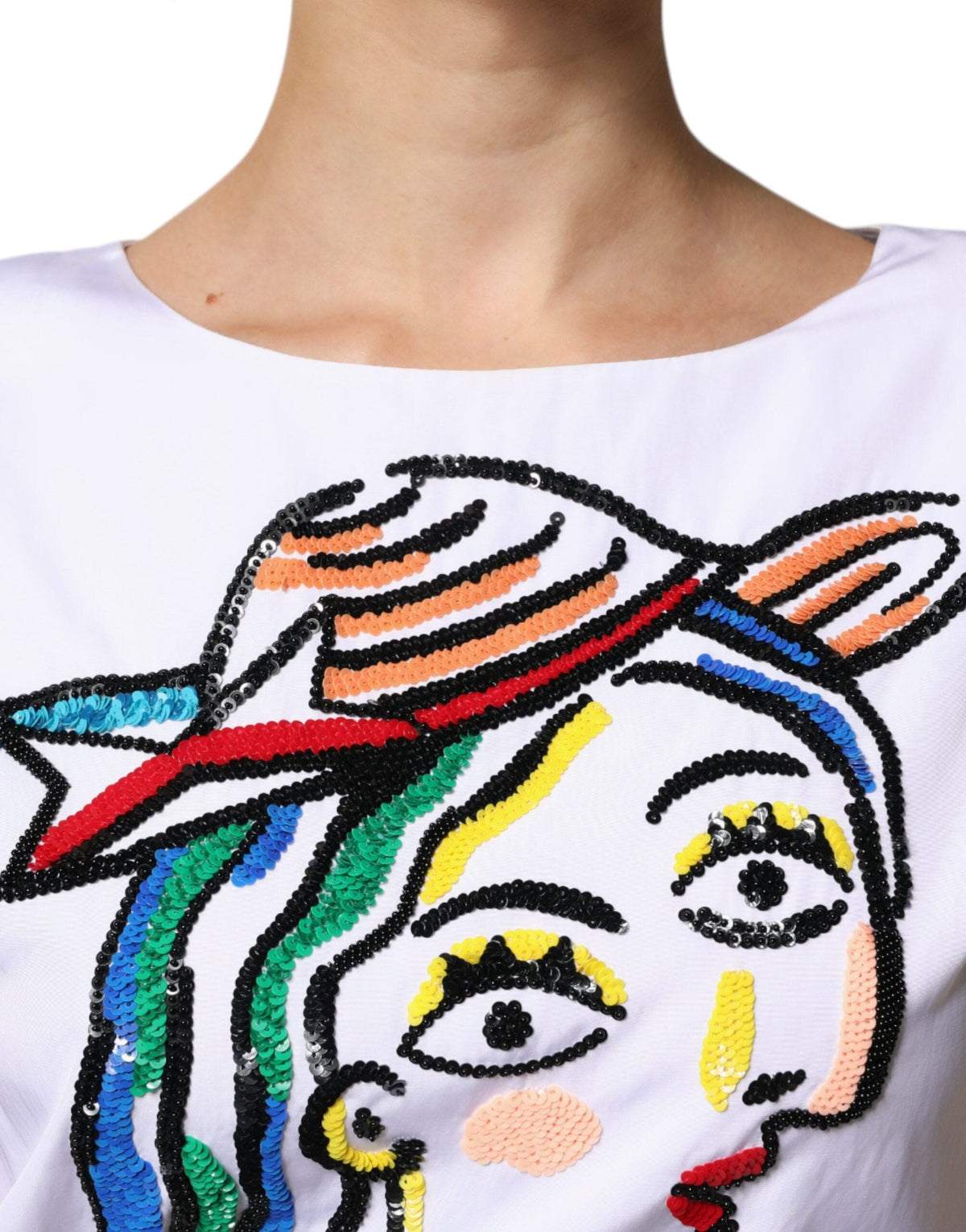 Robe fourreau courte en viscose imprimée blanche Moschino Couture