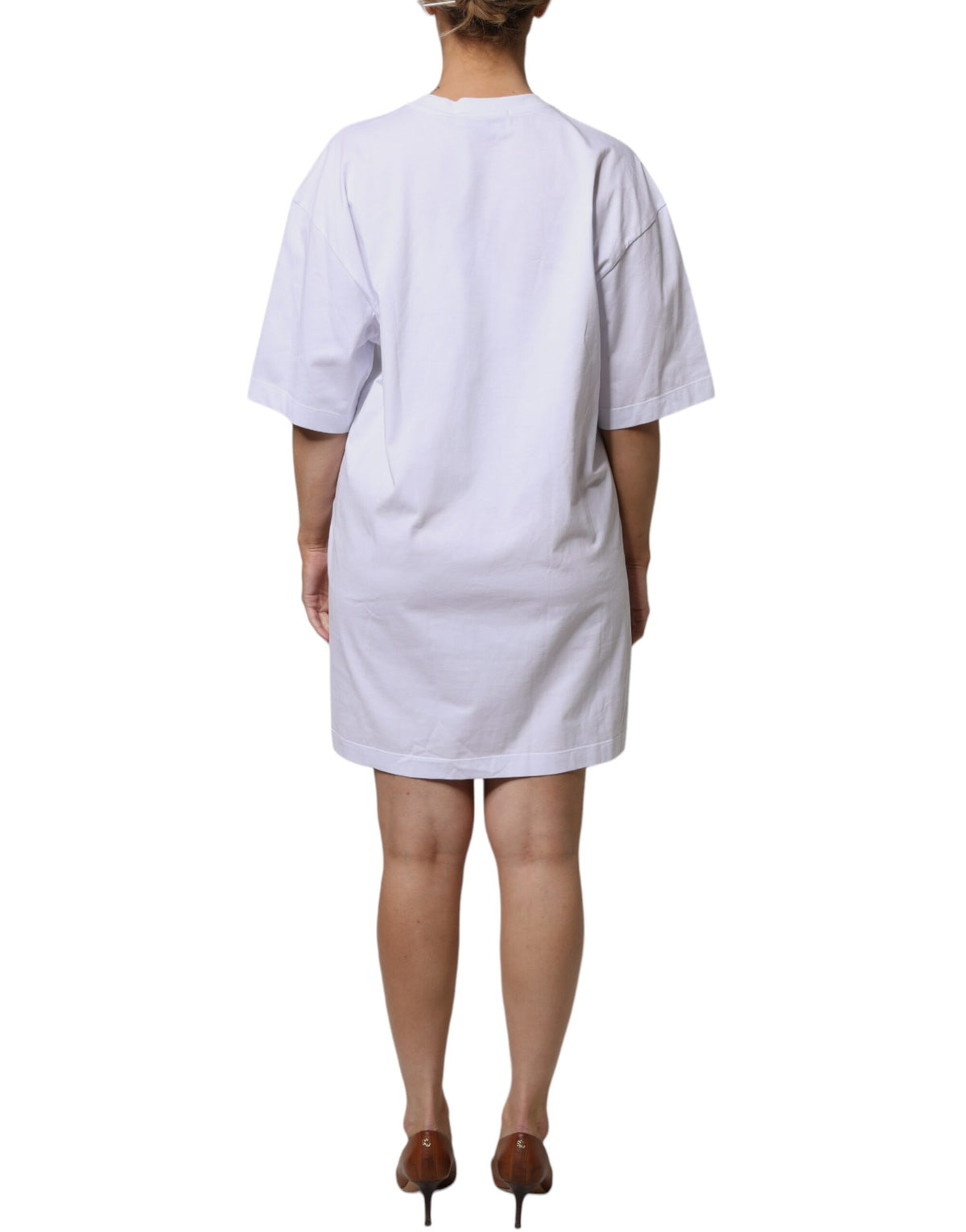 MSGM White Logo Print Cotton T-shirt Short Sleeves Mini Dress
