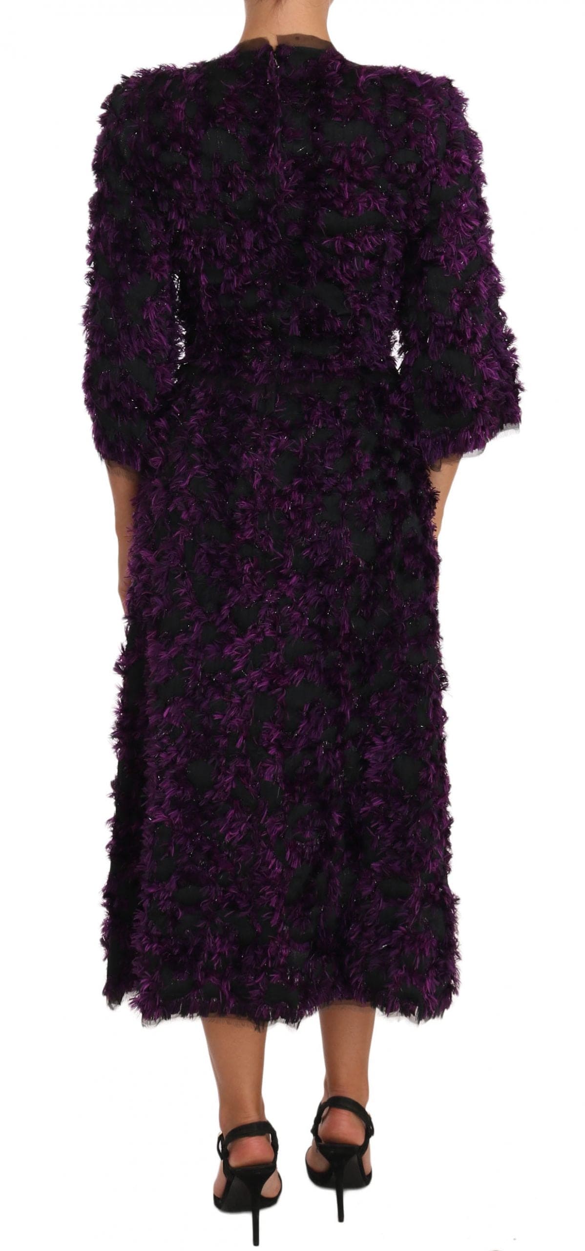 Vestido elegante con flecos en violeta y negro de Dolce &amp; Gabbana