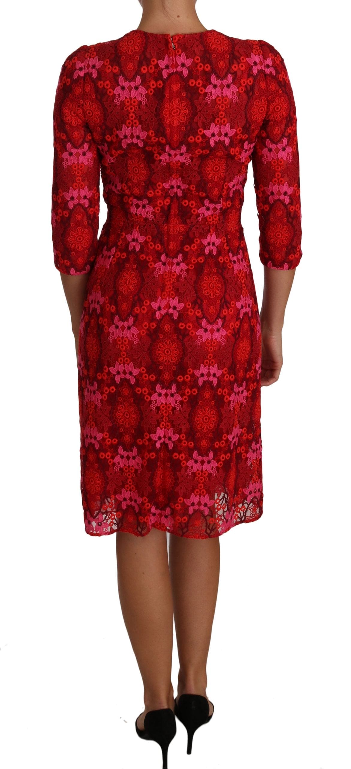 Vestido elegante de crochet con estampado floral hasta la rodilla de Dolce &amp; Gabbana