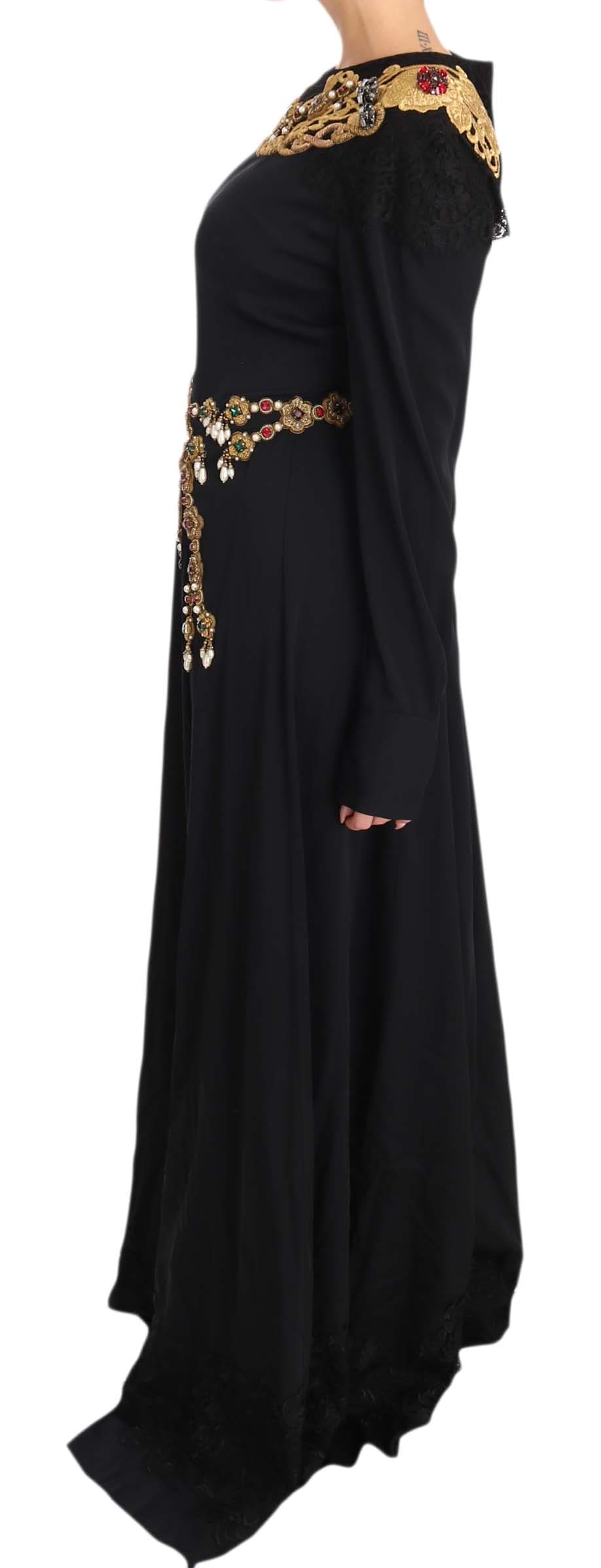 Robe longue noire élégante Dolce &amp; Gabbana avec détails dorés