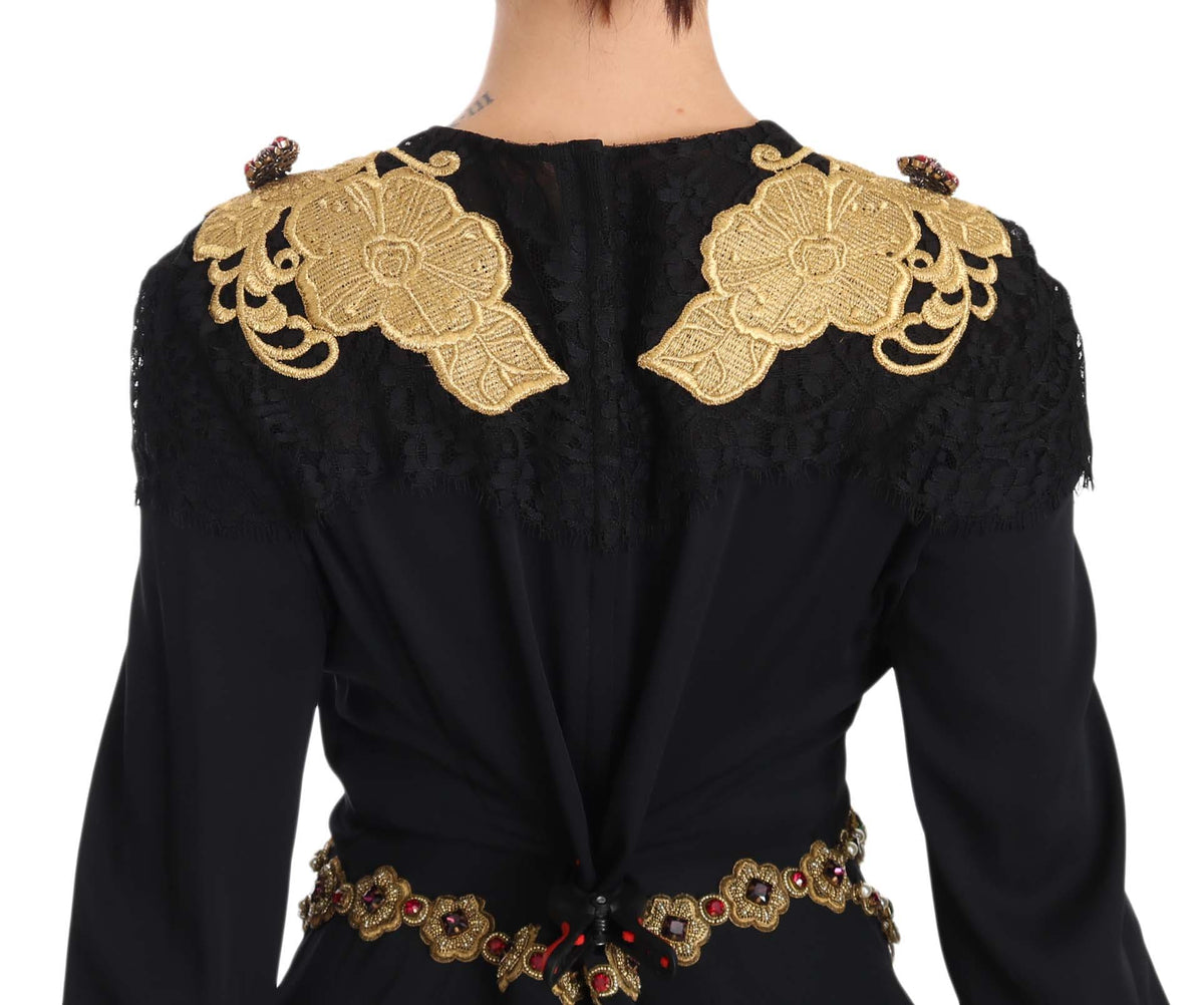 Vestido largo elegante negro con detalles dorados de Dolce &amp; Gabbana