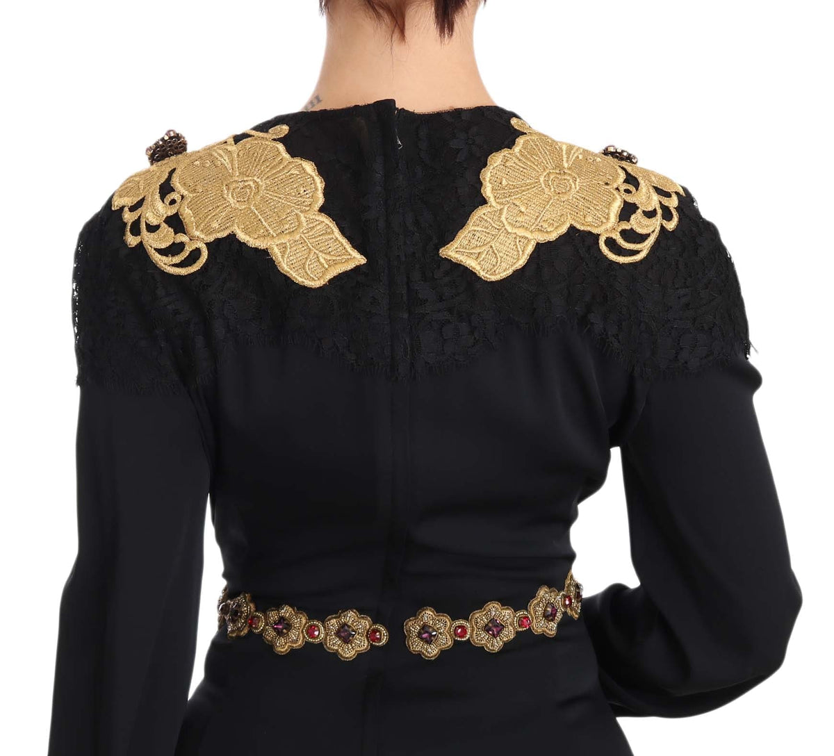 Vestido largo elegante negro con detalles dorados de Dolce &amp; Gabbana