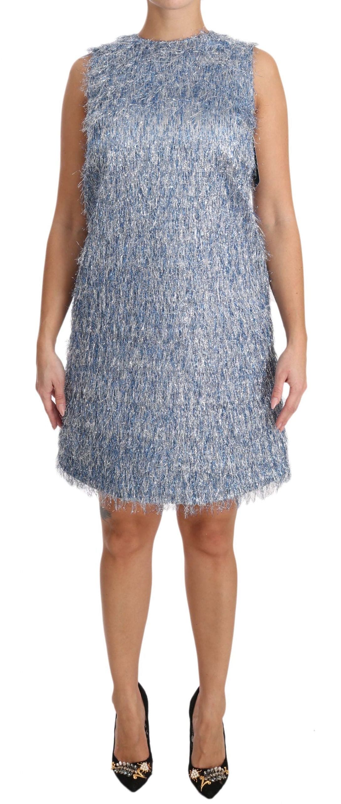 Robe droite élégante à franges bleu clair Dolce &amp; Gabbana