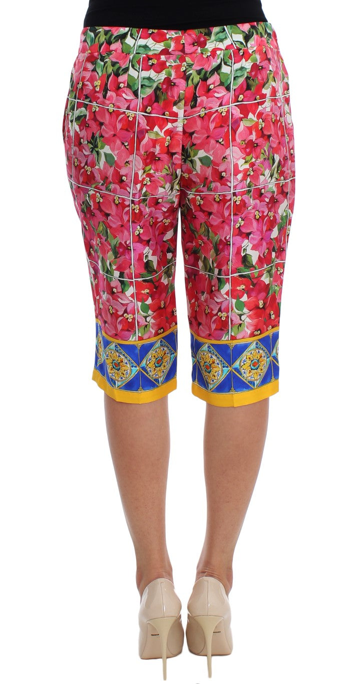 Pantalones capri de seda con estampado floral multicolor de Dolce &amp; Gabbana