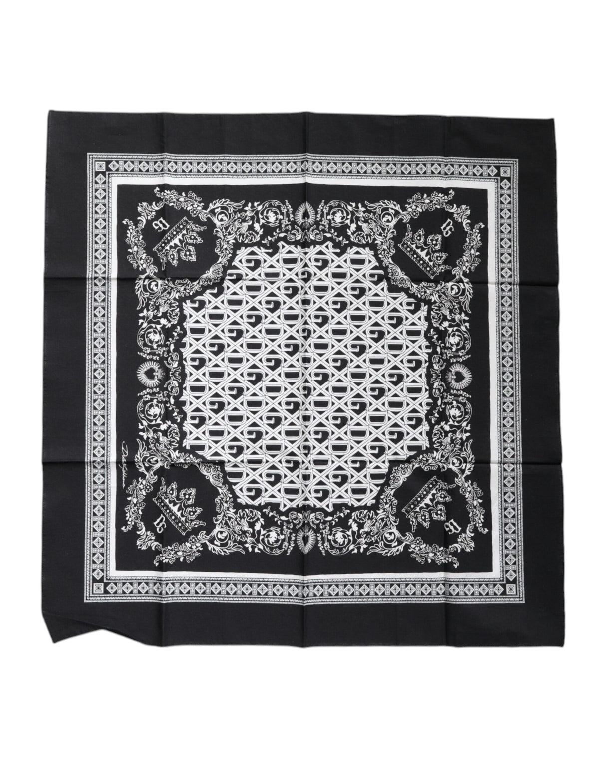 Dolce & Gabbana Black Logo Monogram Cotton Handkerchief Scarf