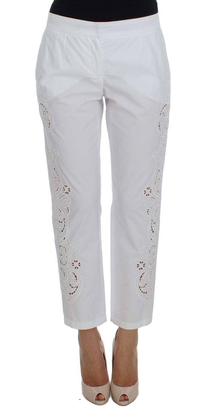 Pantalon habillé élégant à découpes florales blanches Dolce &amp; Gabbana