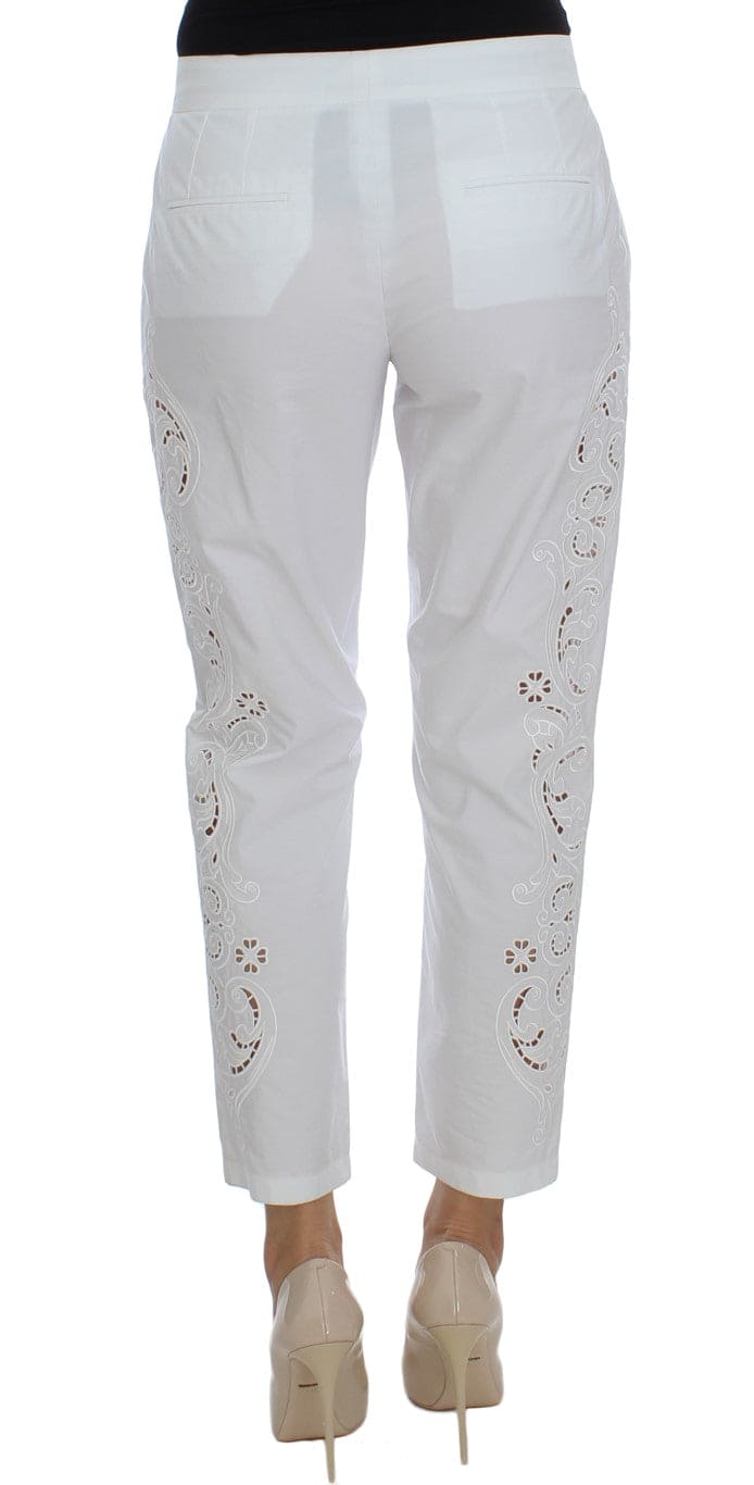 Pantalones de vestir elegantes con aberturas y estampado floral blanco de Dolce &amp; Gabbana