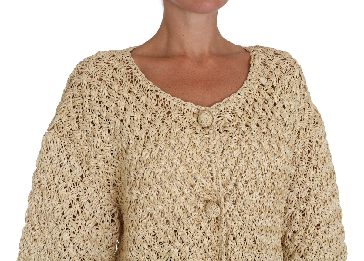 Gilet chic en raphia tricoté au crochet beige Dolce &amp; Gabbana