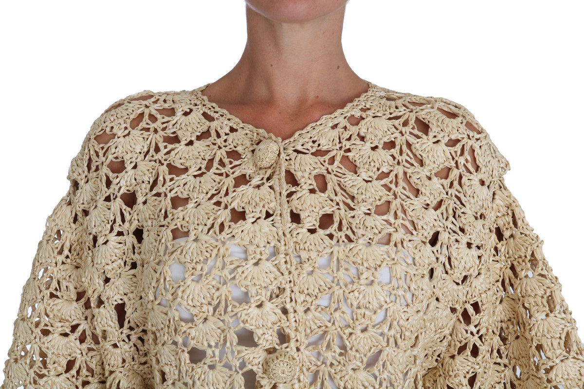 Cárdigan elegante de rafia de crochet beige de Dolce &amp; Gabbana