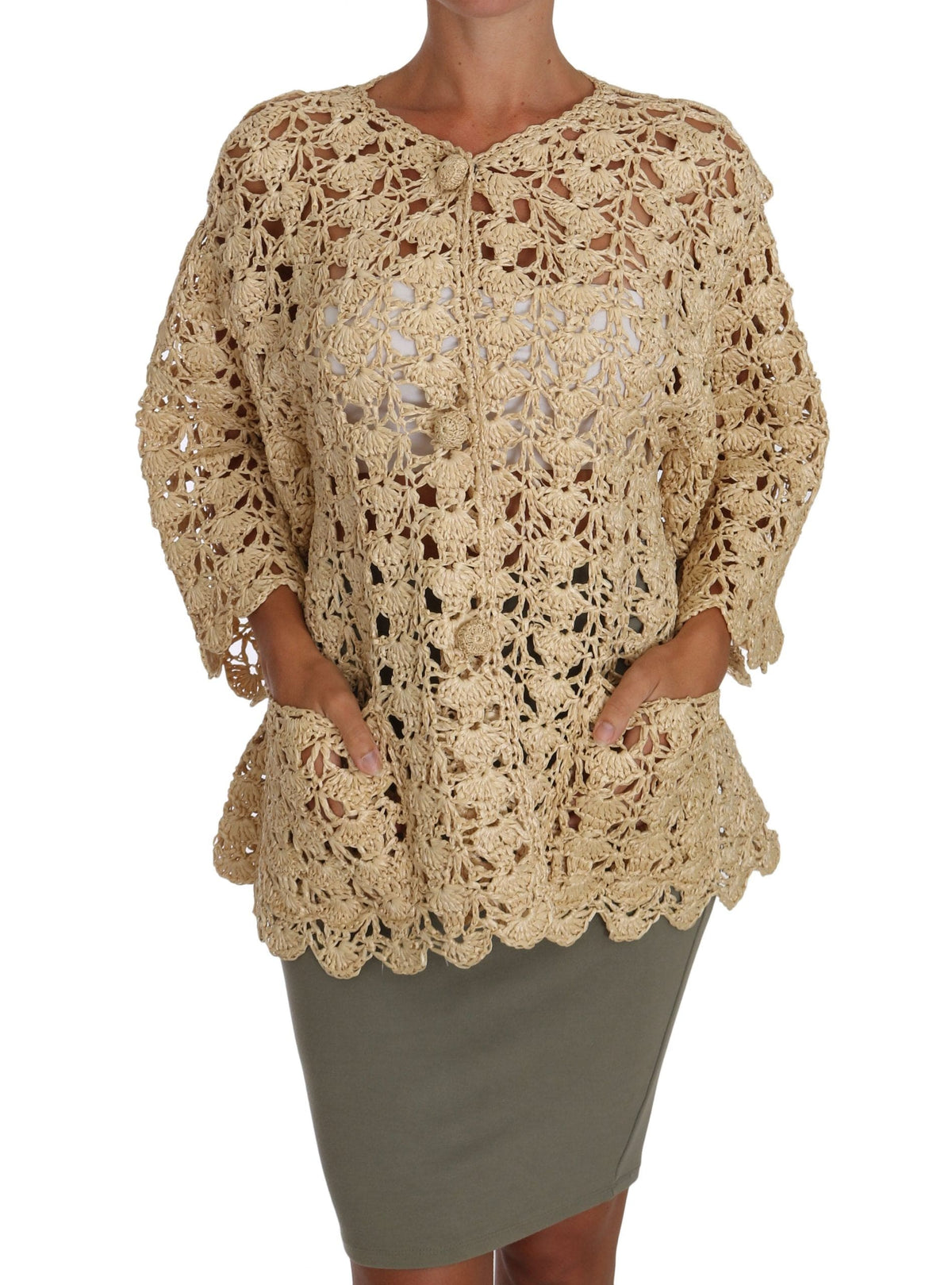 Gilet chic en raphia crocheté beige Dolce &amp; Gabbana