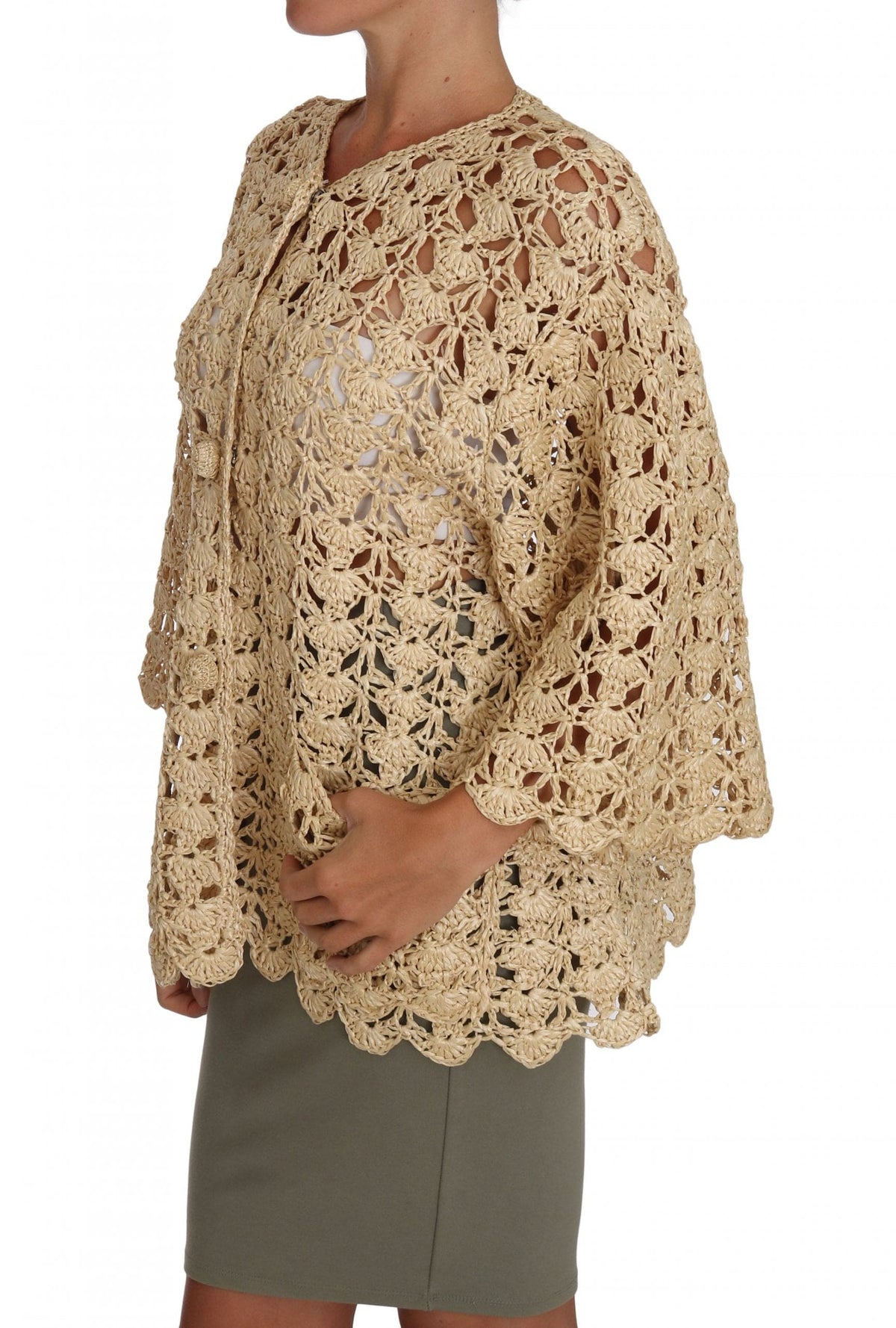 Gilet chic en raphia crocheté beige Dolce &amp; Gabbana