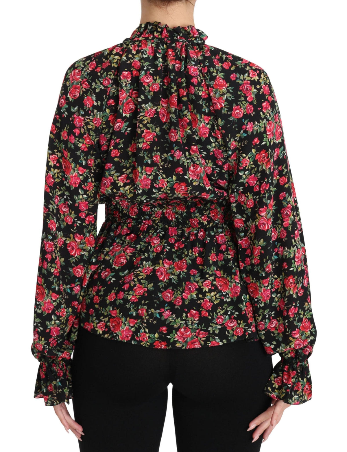 Chemise élégante en soie à fleurs noires Dolce &amp; Gabbana