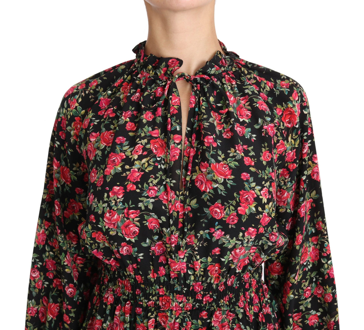 Chemise élégante en soie à fleurs noires Dolce &amp; Gabbana