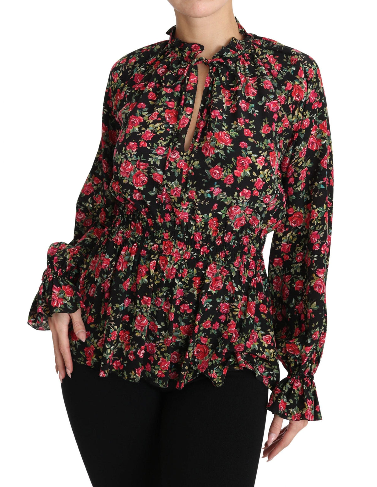 Chemise élégante en soie à fleurs noires Dolce &amp; Gabbana