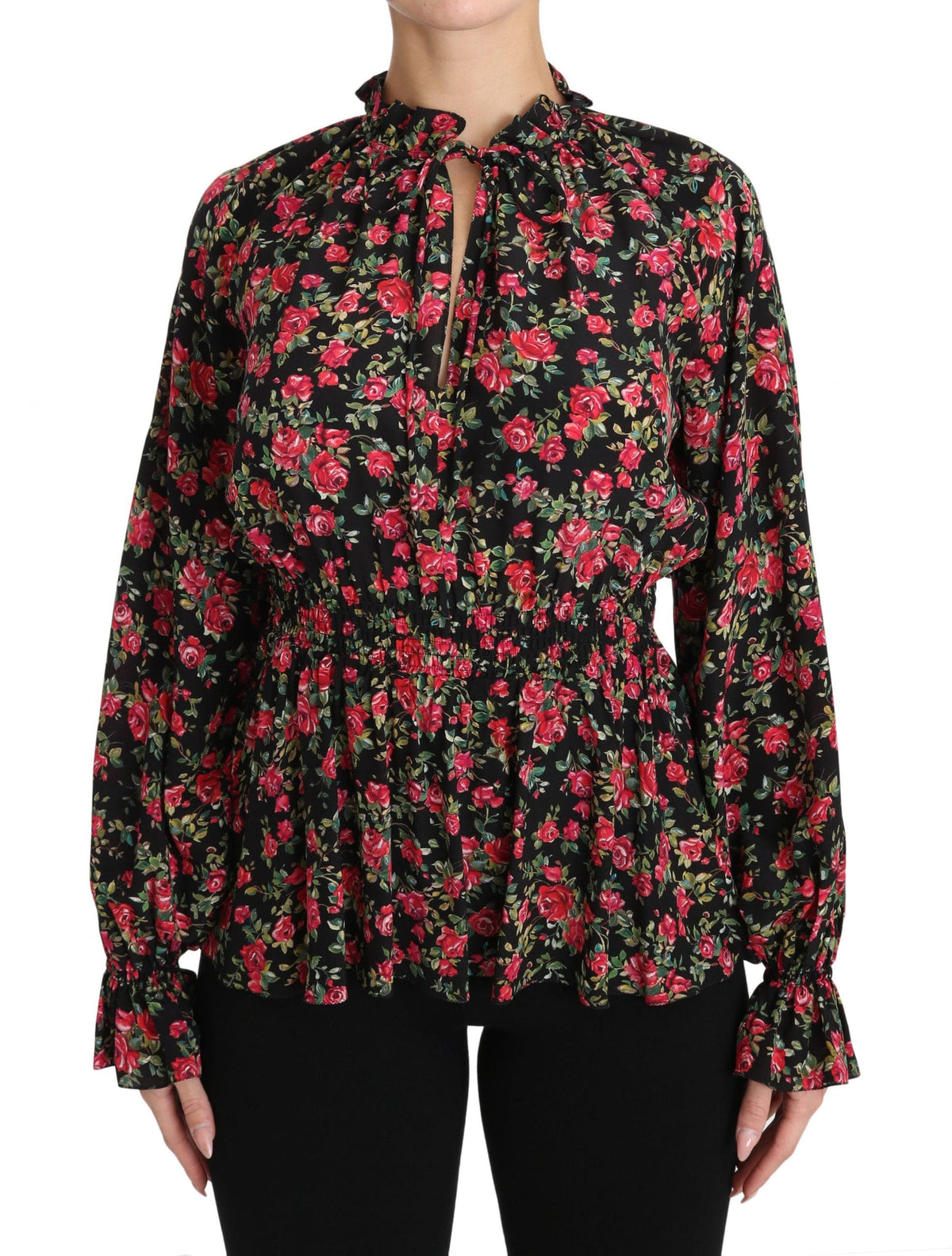 Chemise élégante en soie à fleurs noires Dolce &amp; Gabbana